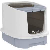 PawHut Litiera Inchisa pentru Pisici cu 2 Usi si Tavă Detașabilă, 40,5x52,5x42,5 cm, Gri | Aosom Romania - 1