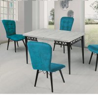 Set masa extensibila Homs cristal cu 4 scaune tapitate alb-turcoaz, 130 x 80 cm - 1
