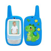 Set 2 Walkie-Talkie Video Free2Play Dinosaur cu camera si ecran IPS 2", raza 300m, pentru copii 3 ani+, Blue - 1