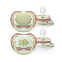 Set 2 suzete Philips Avent Ultra Air Night, Ortodontice, Fara BPA, Cu aerisire eficienta, 6-18 luni, Design Fistic/Rosu - 1
