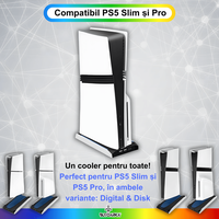 Stand Vertical Racire, Cooler Consola Playstation 5 Slim & Pro Disc/Digital, 3 Viteze, Iluminare LED RGB, 3 Porturi USB - 5
