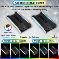 Stand Vertical Racire, Cooler Consola Playstation 5 Slim & Pro Disc/Digital, 3 Viteze, Iluminare LED RGB, 3 Porturi USB - 7