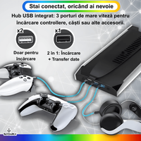 Stand Vertical Racire, Cooler Consola Playstation 5 Slim & Pro Disc/Digital, 3 Viteze, Iluminare LED RGB, 3 Porturi USB - 3