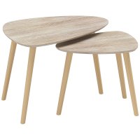 Set 2 măsuțe de cafea HOMCOM suprapozabile, stil nordic, cu picioare din lemn - 1