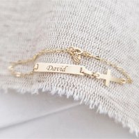 Bratara personalizata pentru bebe Chic Bijoux, cu nume, cruciulita si lant gros, aur galben 9K - 1