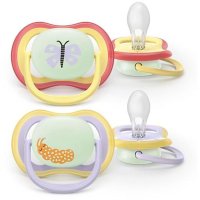 Set 2 suzete Philips Avent Ultra Air SCF376/25 pentru bebelusi, ortodontice si respirabile, 0-6 luni, cu buton fosforescent - 1