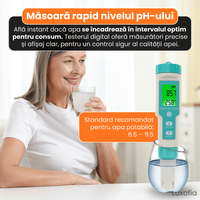 Detector de calitate a apei 7 in 1, Luxofia, afisaj LCD iluminat, calibrare automata, portabil - 2