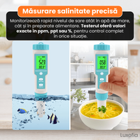 Detector de calitate a apei 7 in 1, Luxofia, afisaj LCD iluminat, calibrare automata, portabil - 4