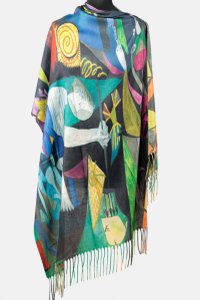 Esarfa din cashmere cu fir de lurex, design suprarealist inspirat de Picasso - 1
