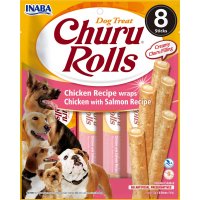 INABA Churu Rolls, XS-XL, Pui și Somon, punguță recompense fără cereale câini, semimoist, 92g - 2