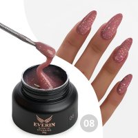 Gel Constructie Everin Stunning 08 Mauve Intens cu Paiete Holografice | Gel Autonivelant Profesional - 1