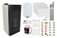 Pachet Termosemineu peleti Fornello Premium W22, 25 kw, culoare Ivory, complet echipat, calorifere aluminiu, pompa circulatie, vas expansiune, automatizare, kit evacuare 3.5 ml, Boiler Termoelectric Fornello 100 l, Termostat Computherm Q3 RF, Aspirat - 1