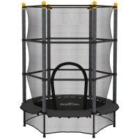 Trambulină HOMCOM pentru Copii 3-10 Ani cu Plasă de Siguranță și Țevi Căptușite, Ø140 x 190 cm, Negru | Aosom Romania - 1