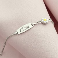 Bratara bebe - Placuta cu nume - Simbol floare colorata si lantisor - Argint 925 - 1