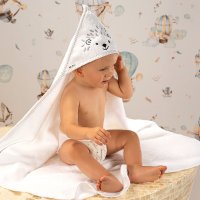 Prosop cu gluga pentru bebelusi Akuku Arici Alb 100x100 cm,realizat din bumbac moale de inalta calitate,absoarbe umezeala,cu agatatoare cuier,recomandat de la nastere - 2
