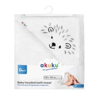 Prosop cu gluga pentru bebelusi Akuku Arici Alb 100x100 cm,realizat din bumbac moale de inalta calitate,absoarbe umezeala,cu agatatoare cuier,recomandat de la nastere - 3