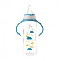 Biberon cu manere 250 ml si tetina silicon 6+ bleu - 1
