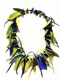 Colier din piele naturala asimetric, nuante olive si albastru regal, handmade, unicat - 1