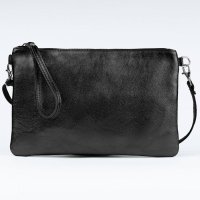 Geanta plic crossbody negru metalizat, din piele naturala - 1