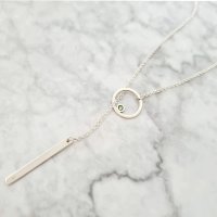 Lantisor personalizat - Cerc decupat cu cristal Swarovski si placuta - Model lariat Y - Argint 925 - 1