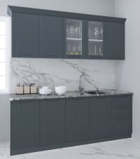 Set bucatarie SPACE 200 cm, 6 corpuri, cu sertare, blat termorezistent, fronturi MDF, antracit - 1