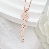 Lantisor Cheia Destinului - Nume pe verticala - Argint 925 placat cu Aur Roz 18K - 1