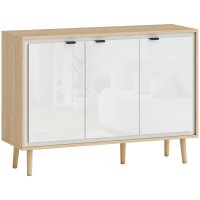 Bufet Modern HOMCOM cu 3 Uși si Raft Reglabil 107x35x77cm Alb si Stejar | Aosom Romania - 1