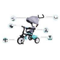 Tricicleta pentru copii Sun Baby 017 Fresh Turquoise Grey cu sezut reversibil 360, control al directiei, roti din spuma eva, suport pentru picioare pliabil - 9
