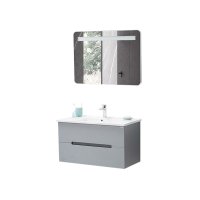 Set mobilier baie Irmak suspendat 3 piese gri 85 cm - 1