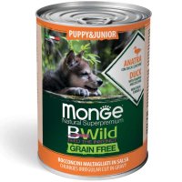 MONGE BWild Puppy&Junior, Rață și Dovleac, Conservă Hrană Umedă Fără Cereale pentru Câini Junior, 400g - 2
