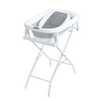Cadita pliabila cu suport, Primabobo, Milo, Cu sezlong de baie, Cu termometru electronic, Cu dop de scurgere, Cu accesorii, Antiderapanta, Conform cu EN71, Gri - 1