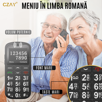 Telefon Mobil pentru Seniori CZAY®, Meniu Romana si Maghiara, Butoane Mari, Autonomie 7 Zile, Volum Mare, Buton SOS, 2G - 2