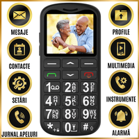 Telefon Mobil pentru Seniori CZAY®, Meniu Romana si Maghiara, Butoane Mari, Autonomie 7 Zile, Volum Mare, Buton SOS, 2G - 3