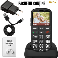 Telefon Mobil pentru Seniori CZAY®, Meniu Romana si Maghiara, Butoane Mari, Autonomie 7 Zile, Volum Mare, Buton SOS, 2G - 7