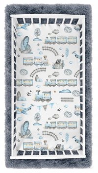 Cearceaf cu banda elastica pentru pat copii dimensiune 140 x 70cm, 100 bumbac, BabyMam retro train - 2