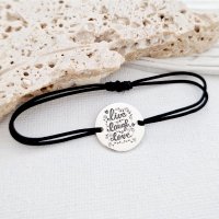 Bratara Personalizata Live Laugh Love - Argint 925 cu Snur Negru - 1