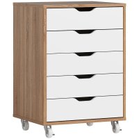 Vinsetto corp mobil de birou cu 5 sertare, pe roti, 47,5 x 39,5 x 67,5 cm, alb si stejar - 1