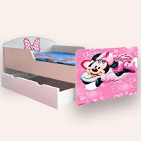 Pat pentru copii Minnie Mouse, 130x60 cm, cu sertar si saltea, recomandat pentru 2-6 ani - 2