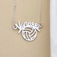 Lantisor Chic Bijoux din argint 925 cu pandantiv personalizat, minge de volei si nume decupat - 1