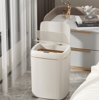 Cos de gunoi cu senzor SH-8617C, Polipropilena, Alb+Auriu, 13 L - 1