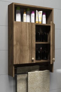 Dulap suspendat cu portprosop pentru baie Ada Homs, nuc, 87 x 60 x 15 cm, PAL - 1