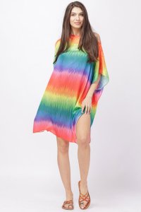 Rochie de plaja poncho din matase cu imprimeu vibrant - 1