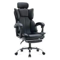 Scaun birou OFF 4151 negru cu tapiterie din piele ecologica si suport pentru picioare - 1