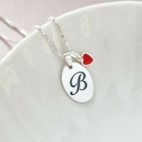 Lantisor Love Initial - Pandantiv oval cu initiala si charm Inima - Argint 925 - 1