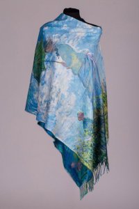 Esarfa din cashmere cu imprimeu dublu inspirat de Fata cu umbrela de Claude Monet - 1