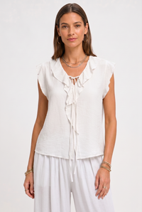 Bluza alba din vascoza cu volane si decolteu in V - 1