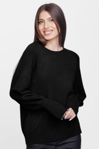 Pulover negru cu maneci bufante din vascoza si lana - 1