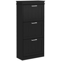 HOMCOM dulap pantofi cu 3 sertare rabatabile, pentru 15 perechi, 54 x 24 x 117,5 cm, negru - 1