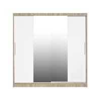 Dulap CORFU 04, usi glisante si oglinda, corp sonoma + usi alb, 200x60x200 cm - 1