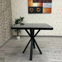 Masa de bucatarie Homs cu blat marmorat negru, 80x80 cm, design modern - 1